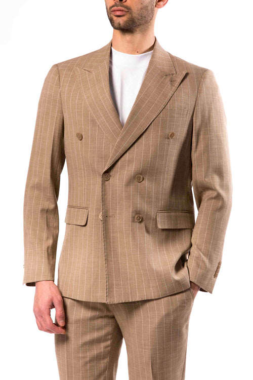 Abito Uomo Beige Gessato Doppiopetto