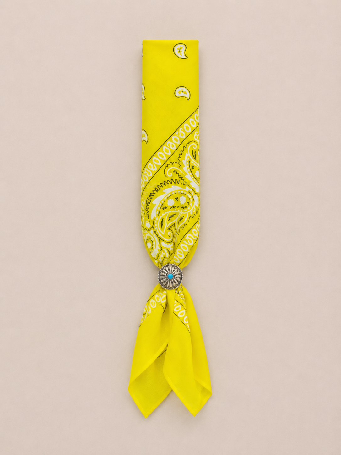Foulard Bandana Paisley Giallo Lime con Anello Turchese
