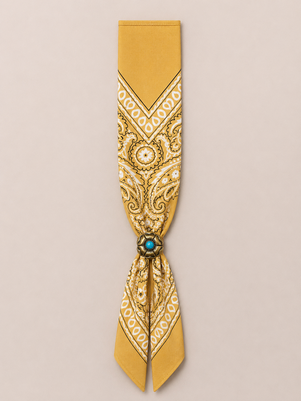 Foulard Bandana Paisley Ocra con Anello Turchese