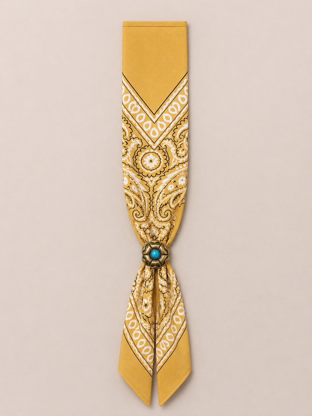 Foulard Bandana Paisley Ocra con Anello Turchese