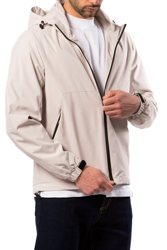 Giubbino Uomo Beige Tecnico con Cappuccio