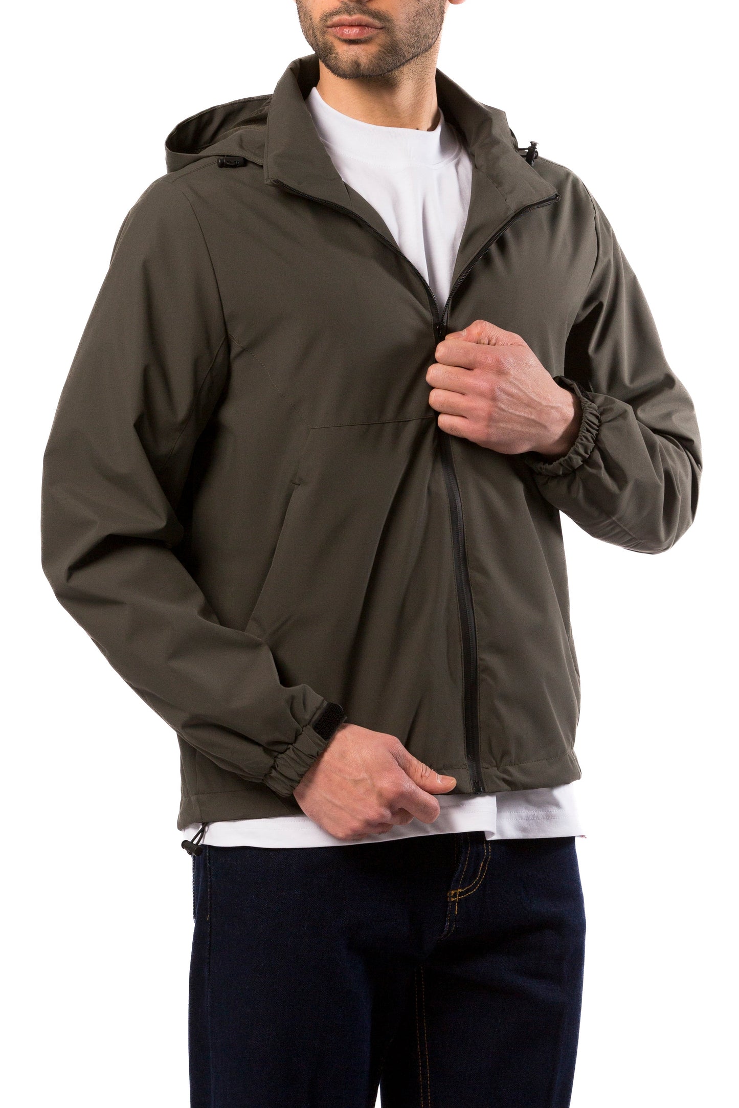 Giubbino Uomo Verde Militare Tecnico con Cappuccio