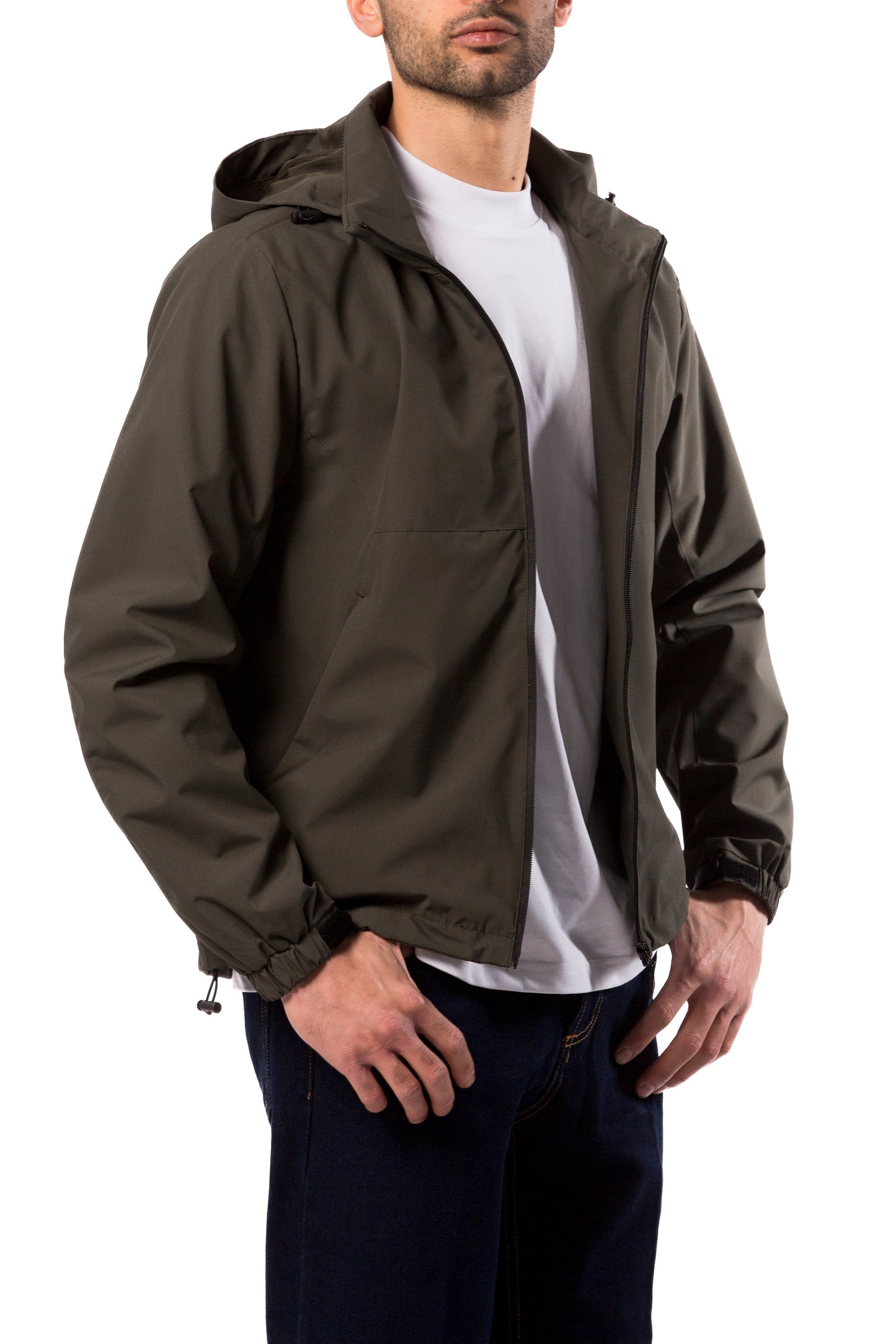 Giubbino Uomo Verde Militare Tecnico con Cappuccio