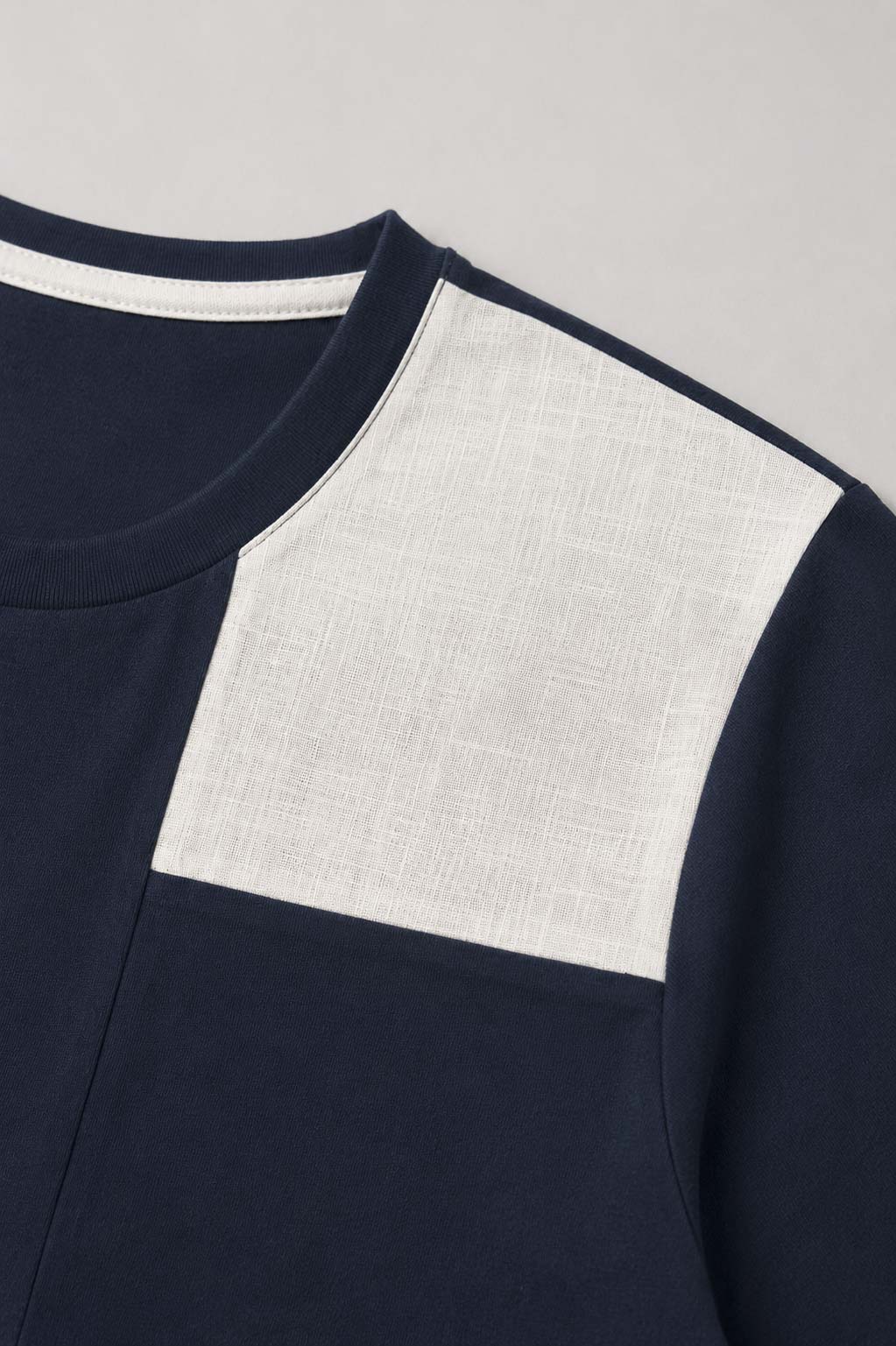 T-Shirt Uomo Color Block con Inserto in Lino