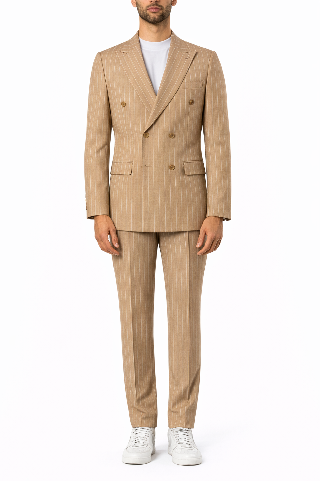 Abito Uomo Beige Gessato Doppiopetto