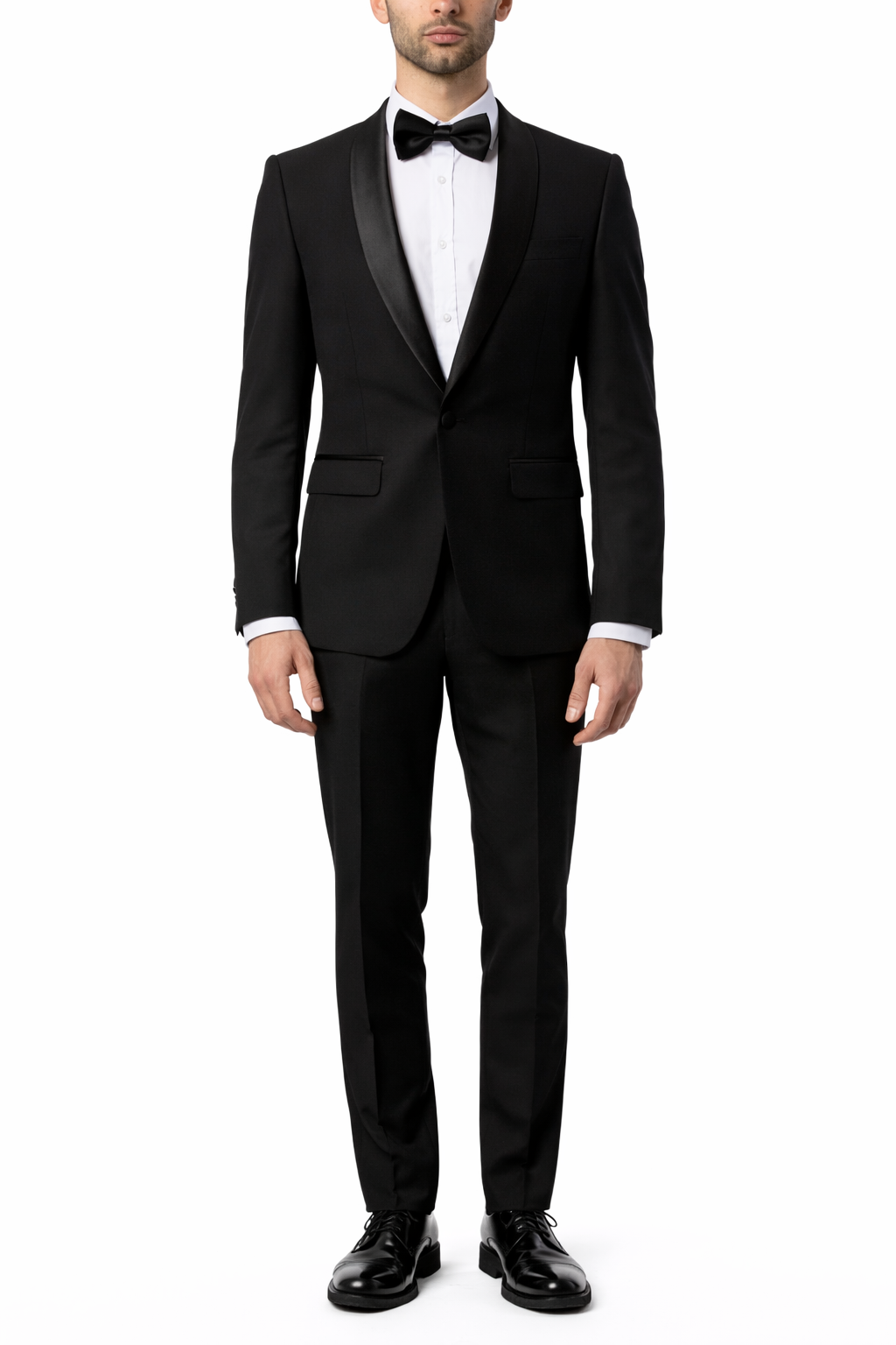Abito Uomo Nero Smoking Rever in Raso