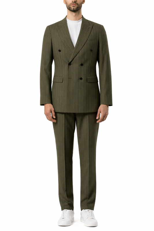 Abito Uomo Verde Gessato Doppiopetto