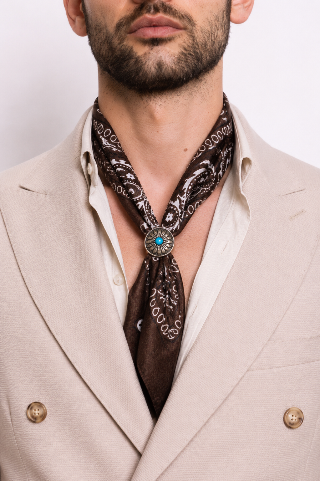 Foulard Bandana Paisley Testa di Moro con Anello Turchese