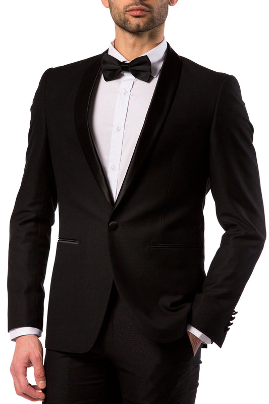 Abito Uomo Nero Smoking Rever in Raso