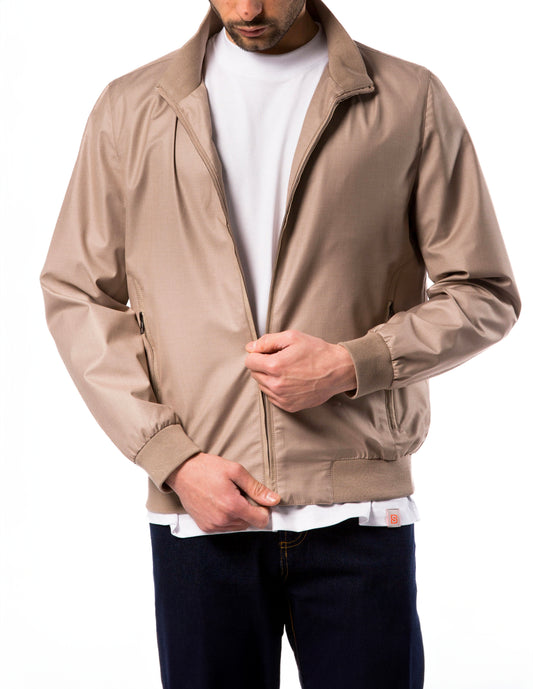 Giubbino Uomo Beige Leggero Zip Collo Alto