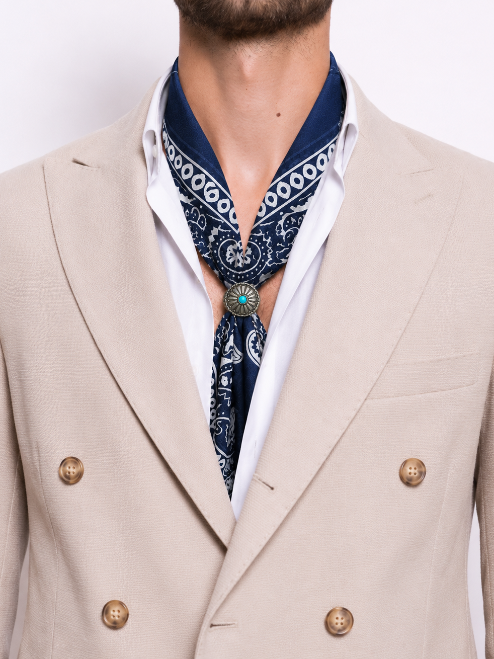 Foulard Bandana Paisley Blu con Anello Turchese
