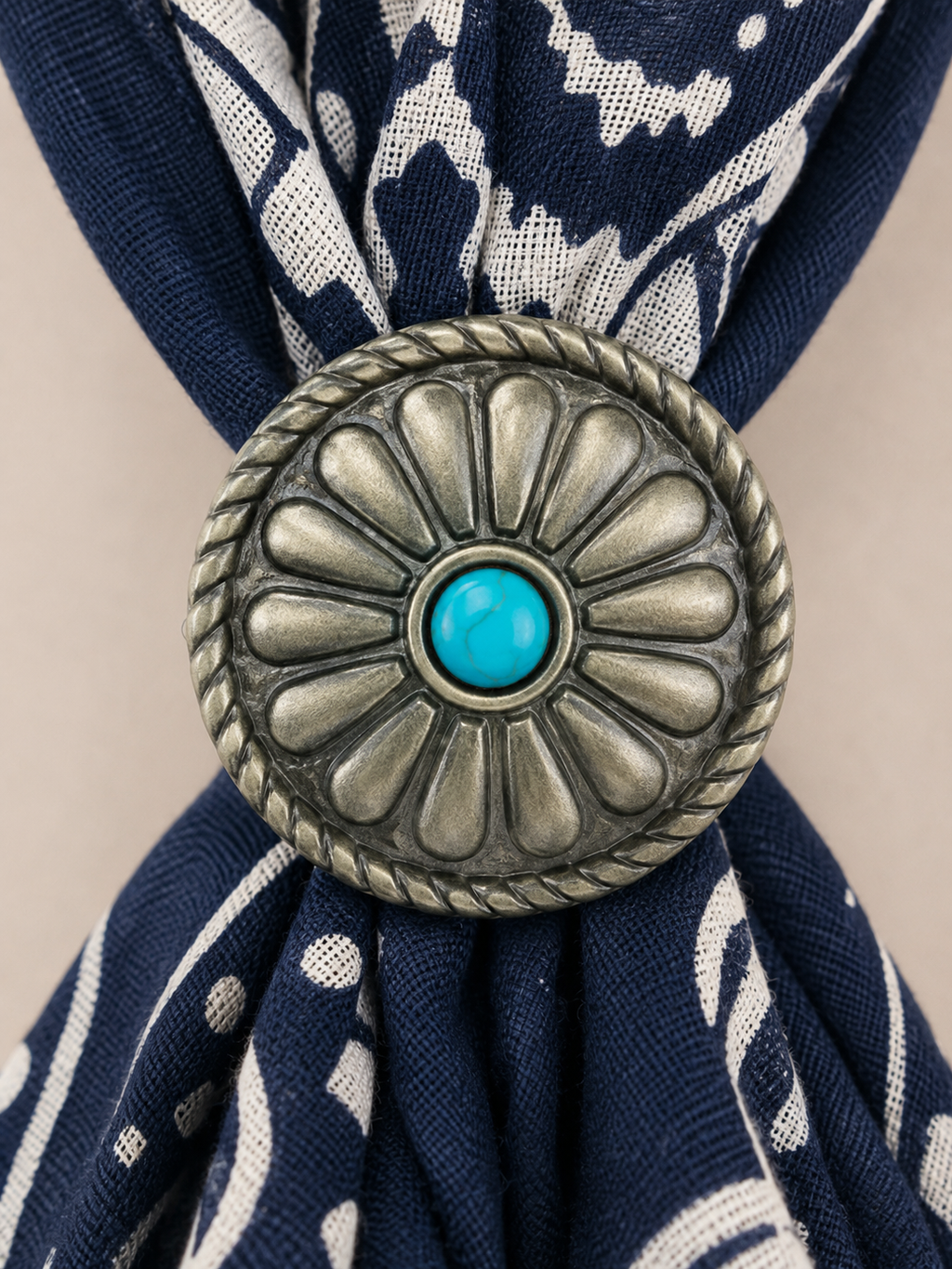 Foulard Bandana Paisley Blu con Anello Turchese