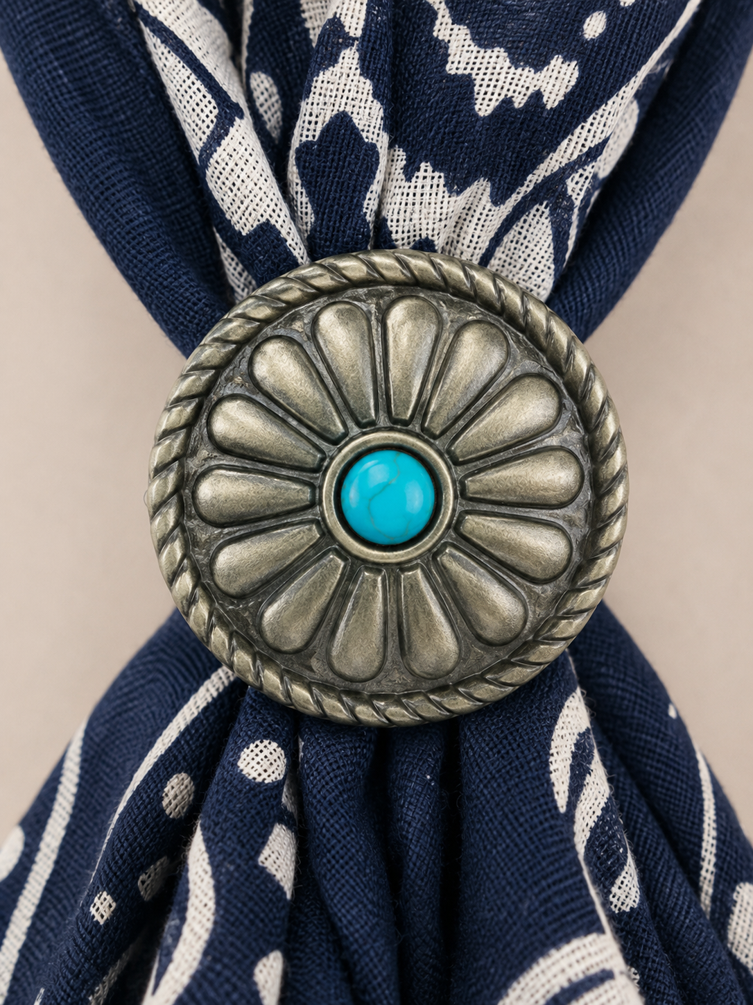 Foulard Bandana Paisley Blu con Anello Turchese