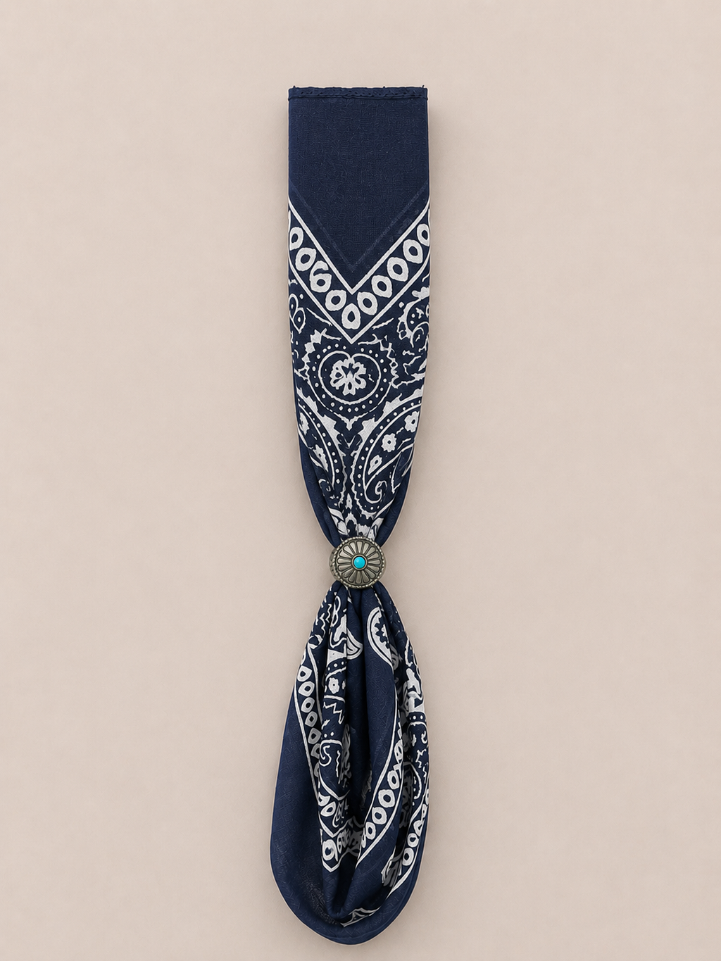 Foulard Bandana Paisley Blu con Anello Turchese