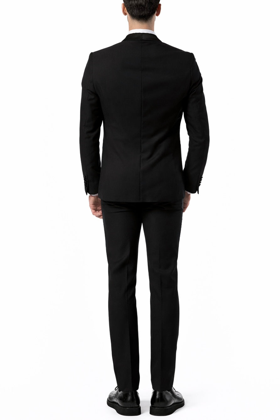 Abito Uomo Nero Smoking Rever in Raso