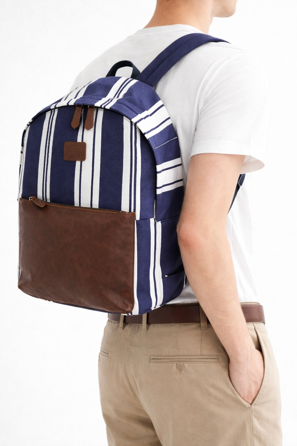 Zaino Uomo Canvas Righe Con Tasca Frontale