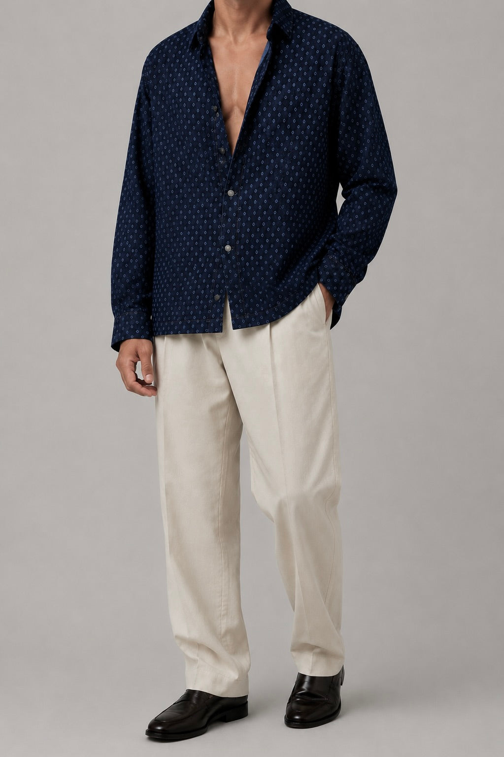 Camicia Overshirt Denim Fantasia Micro Geometrica