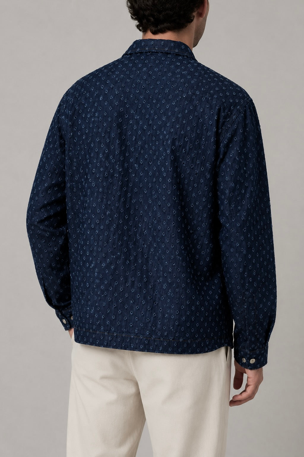 Camicia Overshirt Denim Fantasia Micro Geometrica