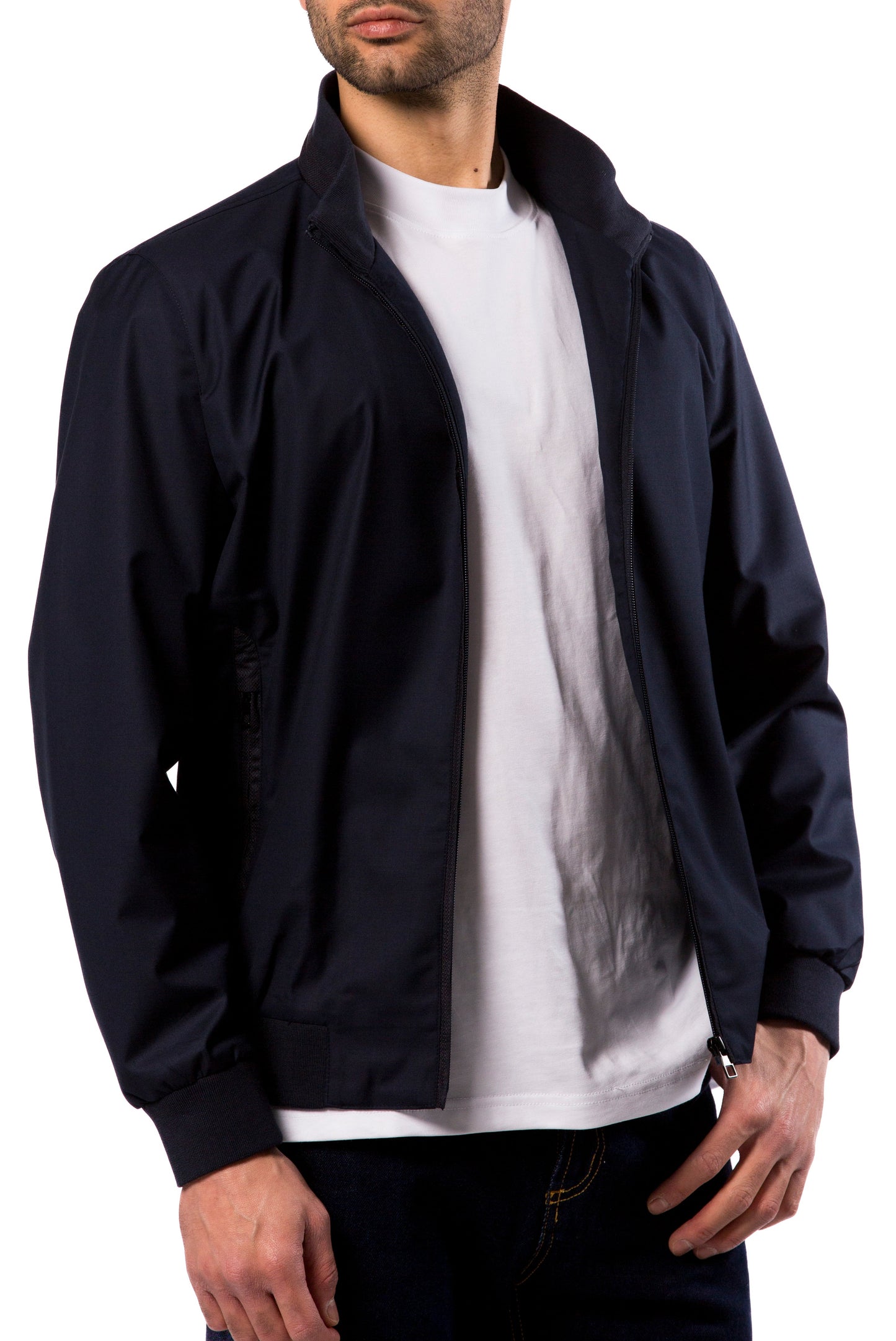 Giubbino Uomo Blu Leggero Zip Collo Alto