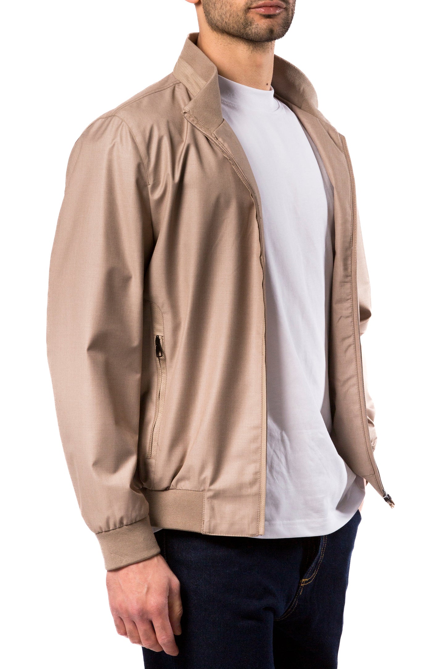 Giubbino Uomo Beige Leggero Zip Collo Alto