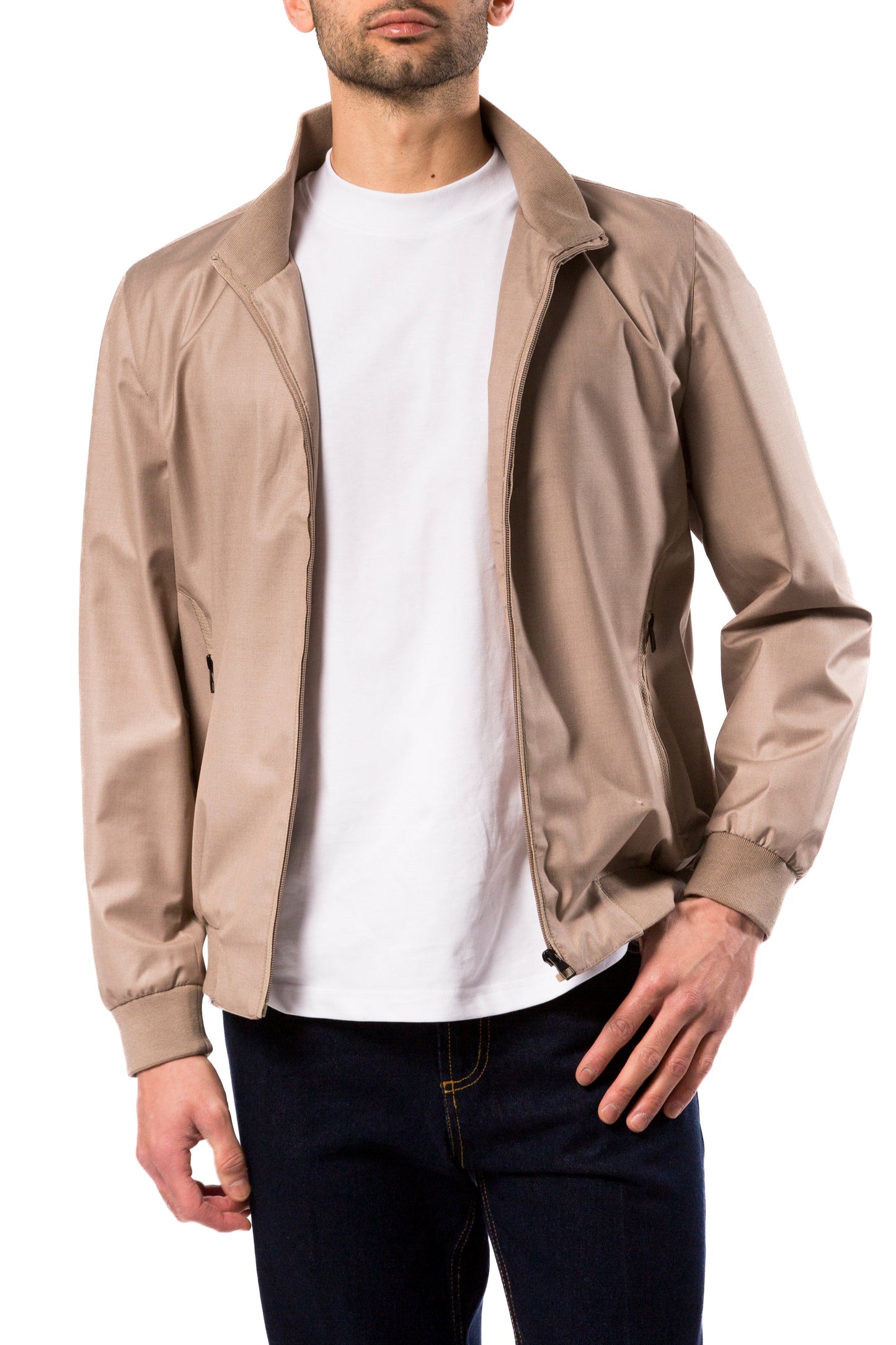 Giubbino Uomo Beige Leggero Zip Collo Alto