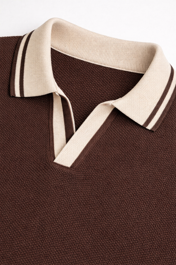 Polo Uomo Maglia Microtexture Collo Aperto Stile Riviera