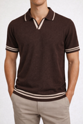 Polo Uomo Maglia Microtexture Collo Aperto Stile Riviera