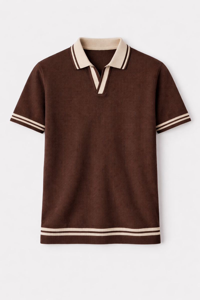 Polo Uomo Maglia Microtexture Collo Aperto Stile Riviera
