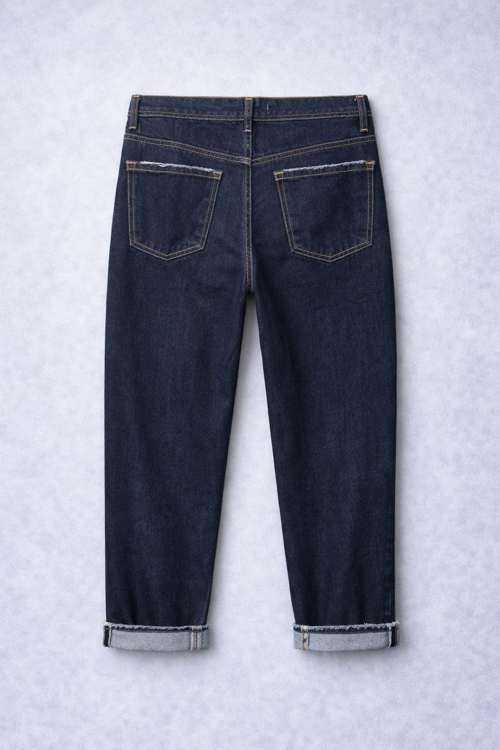 Jeans Denim Scuro Straight Fit Fondo Sfilacciato