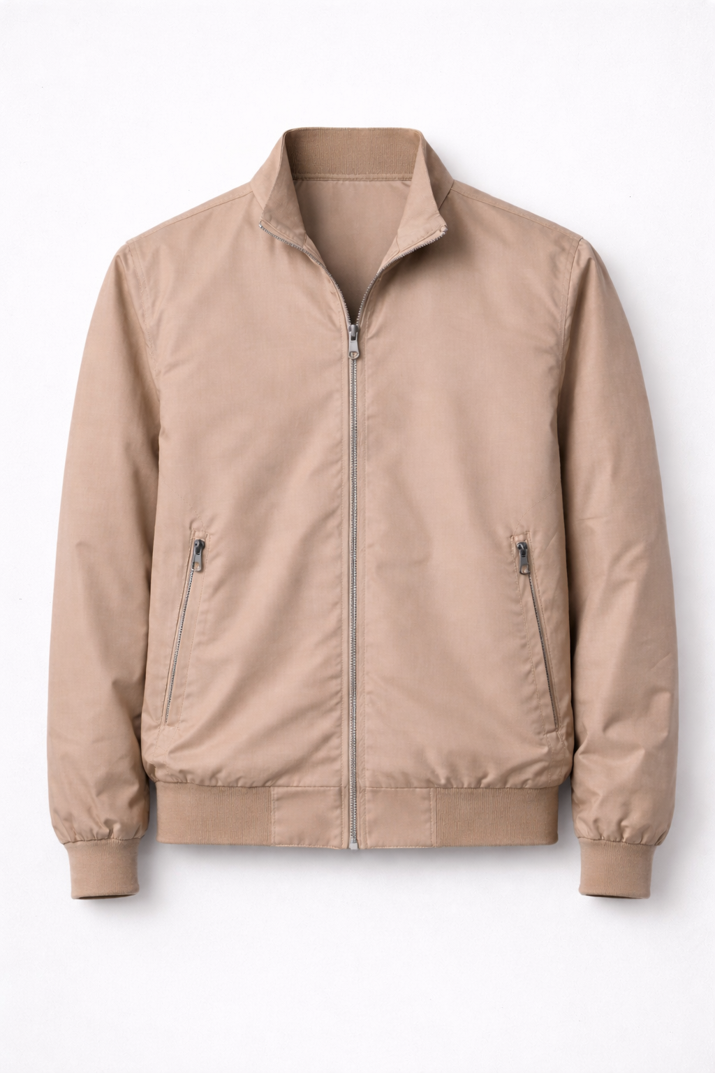 Giubbino Uomo Beige Leggero Zip Collo Alto