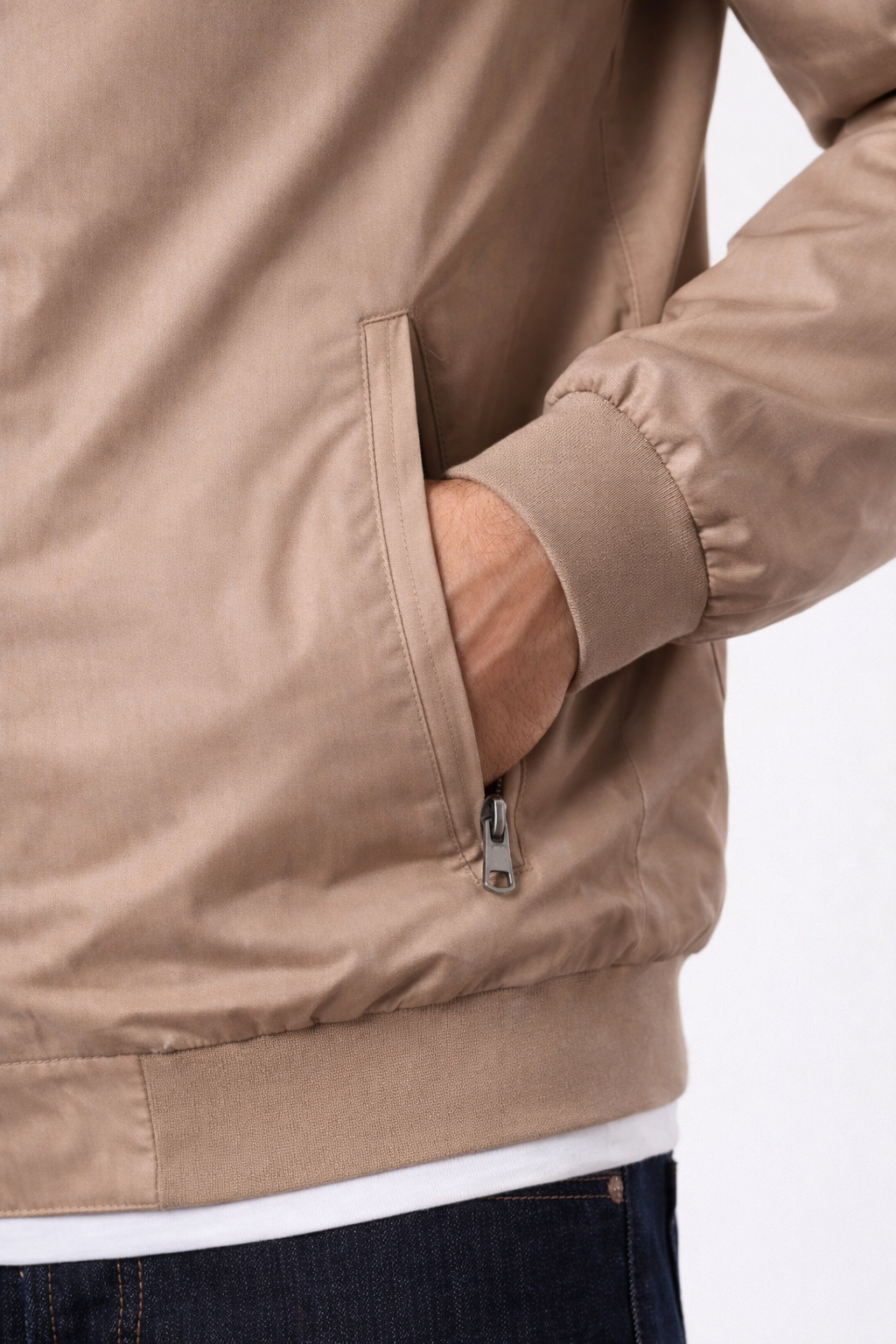 Giubbino Uomo Beige Leggero Zip Collo Alto