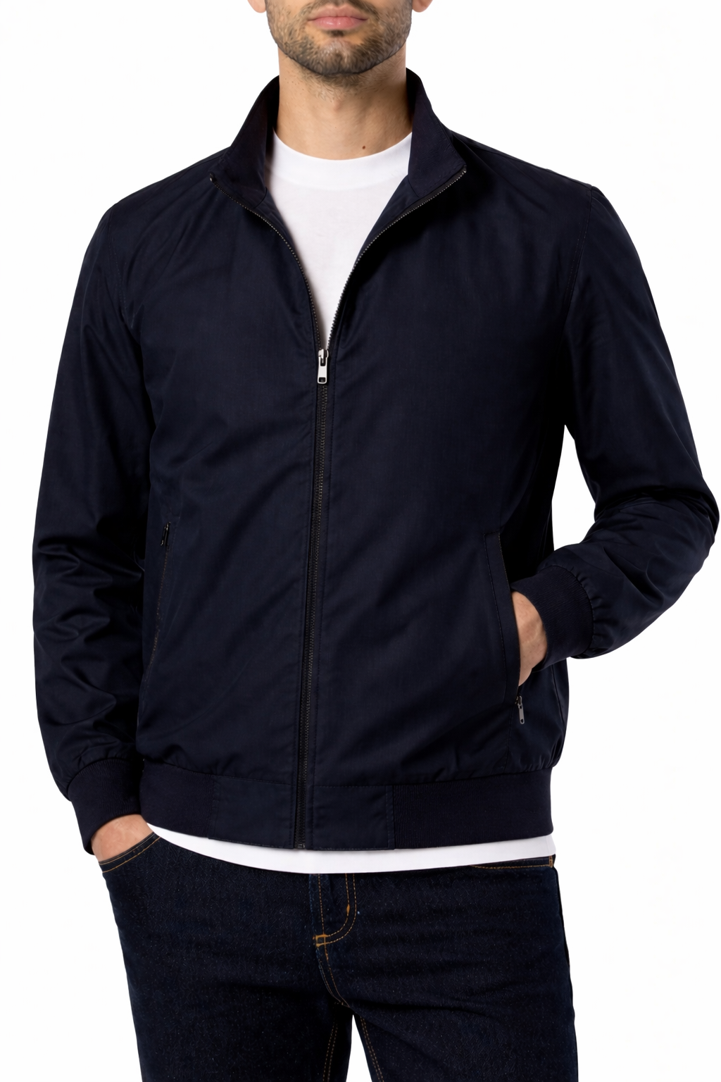 Giubbino Uomo Beige Leggero Zip Collo Alto