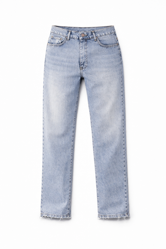 Jeans Denim Chiaro Wide Leg Sfilacciato