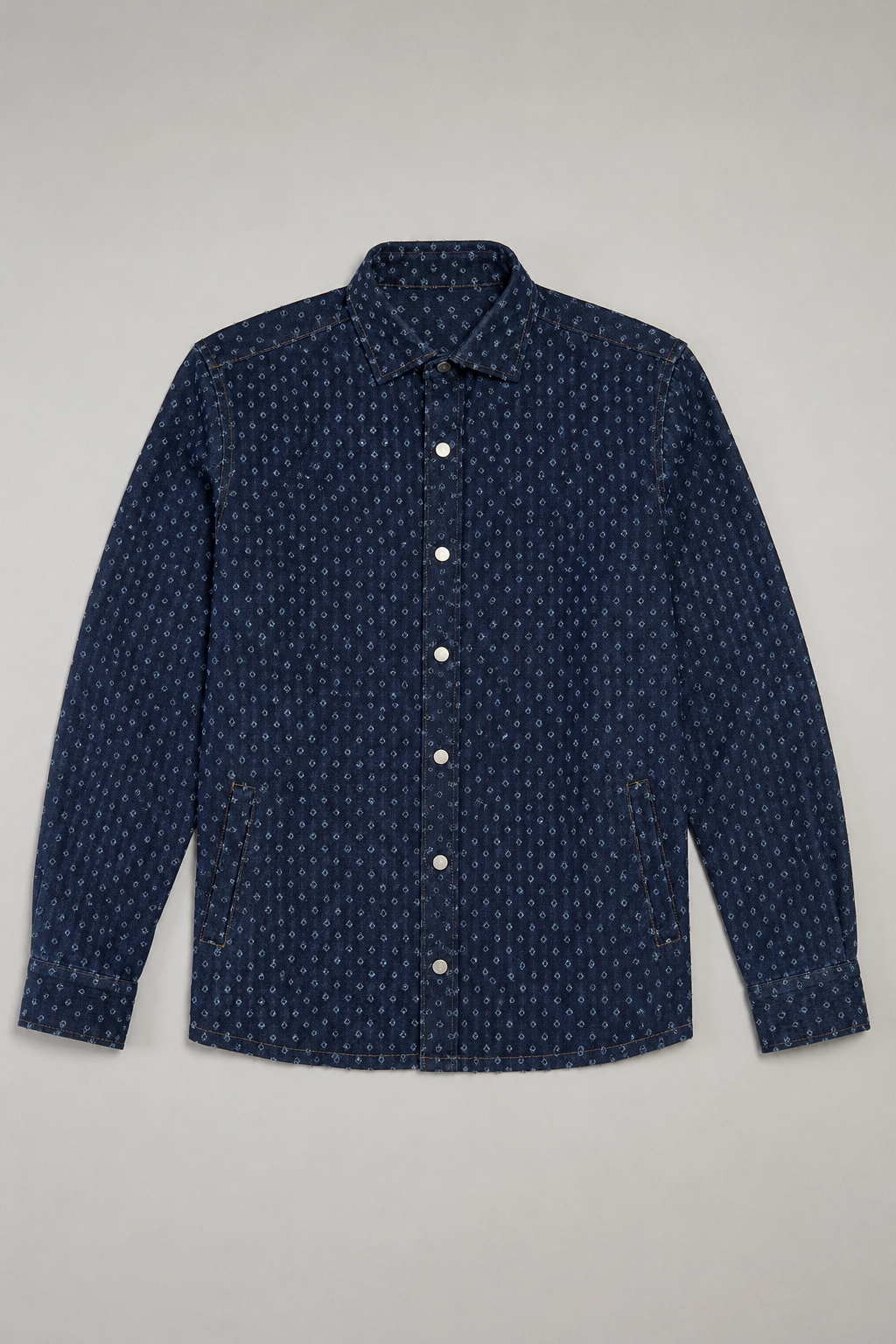 Camicia Overshirt Denim Fantasia Micro Geometrica