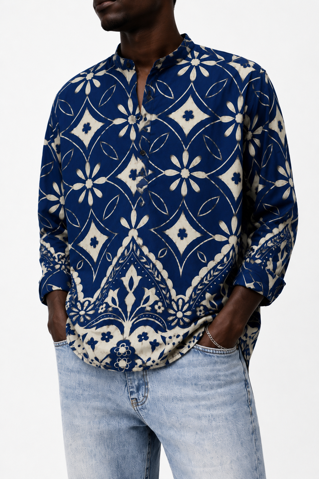 Camicia Maiolica Collo Coreano