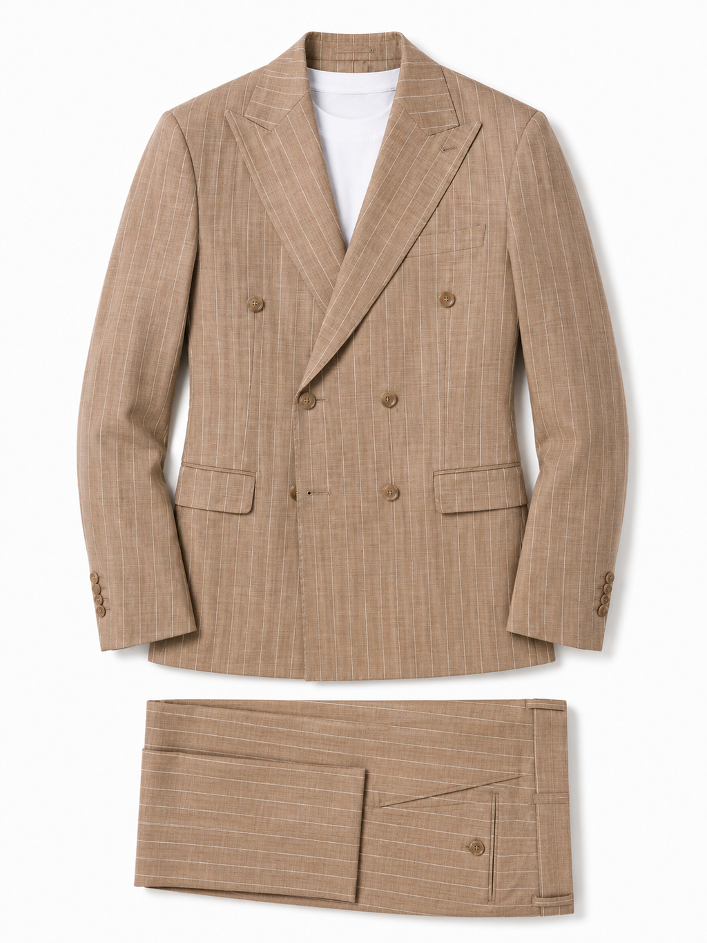 Abito Uomo Beige Gessato Doppiopetto