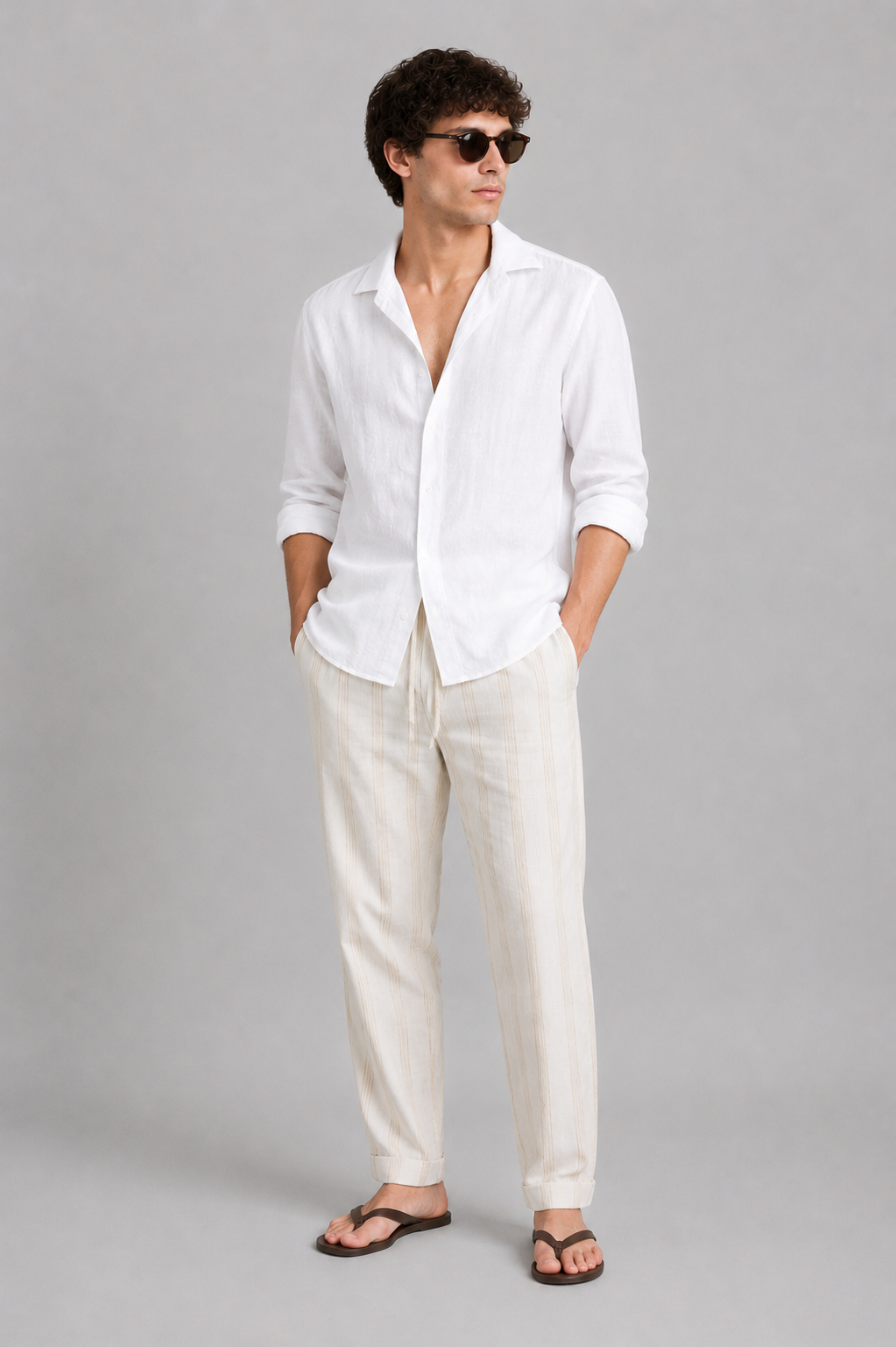Pantalone Relaxed in Lino a Righe