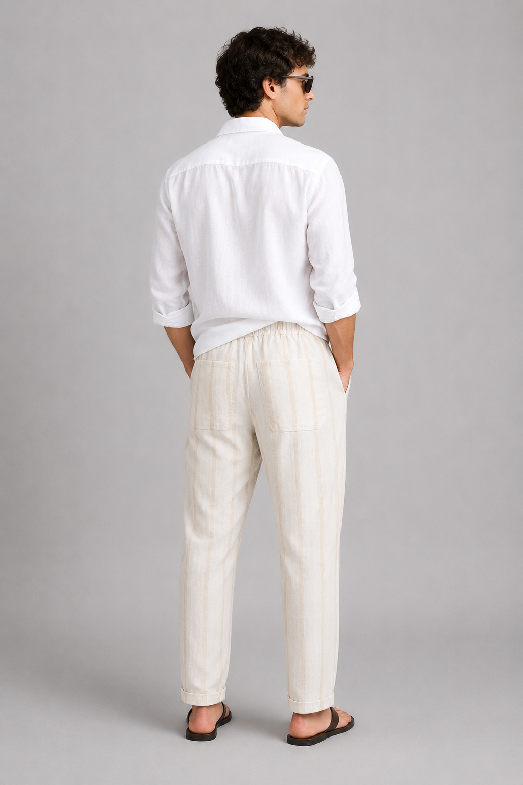 Pantalone Relaxed in Lino a Righe