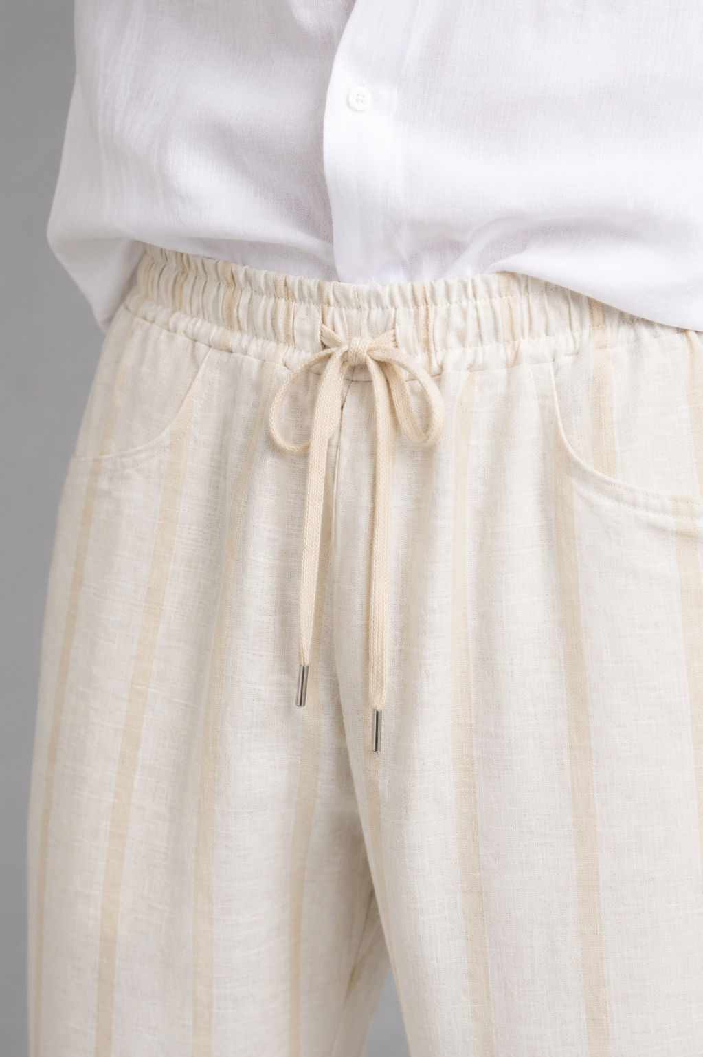 Pantalone Relaxed in Lino a Righe