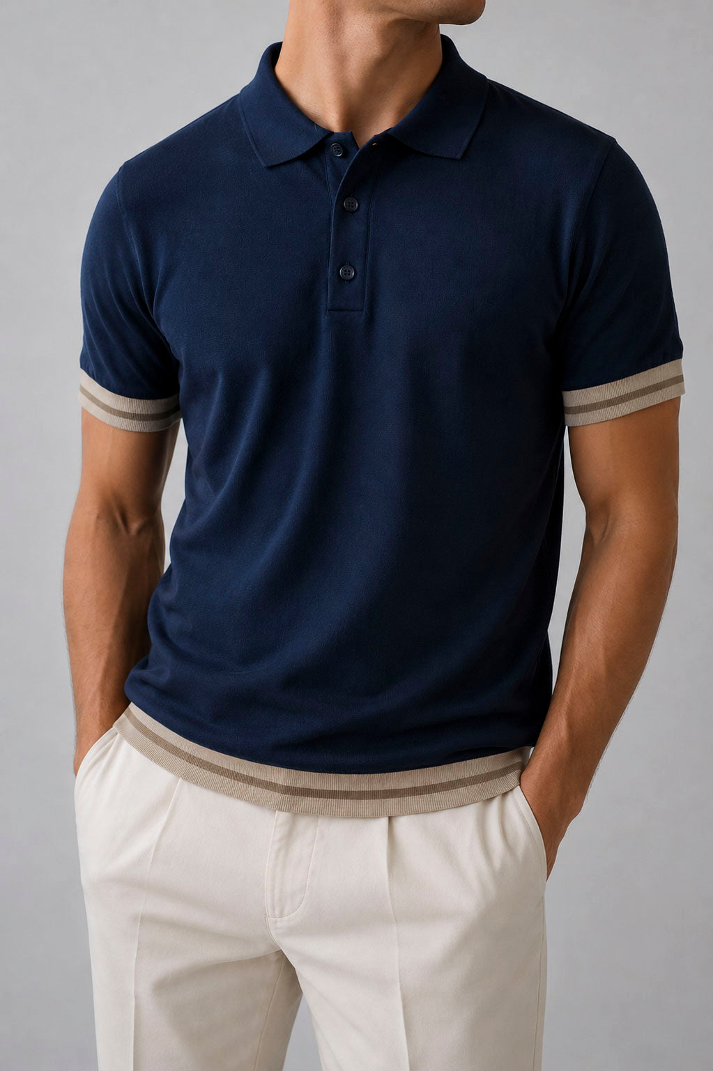 Polo in Maglia Piquet con Profili a Contrasto
