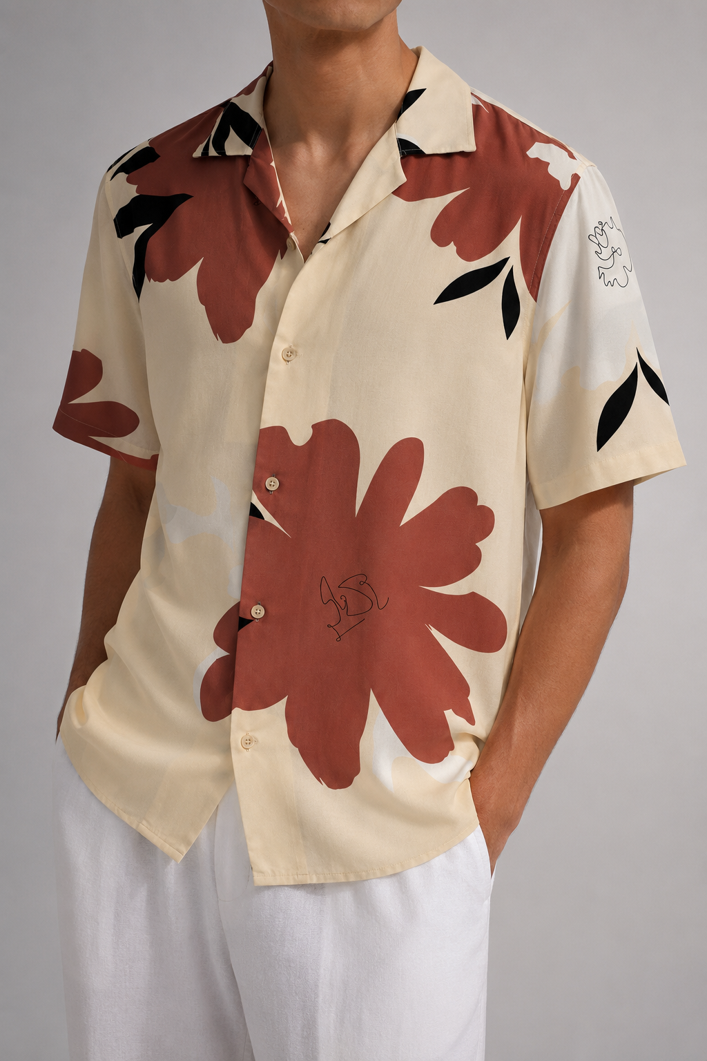 Camicia Uomo Estiva Fantasia Floreale Oversize