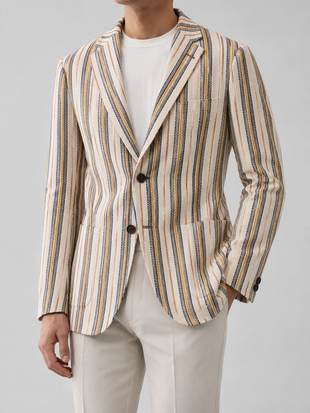 Giacca Uomo Monopetto Gessata Multicolor