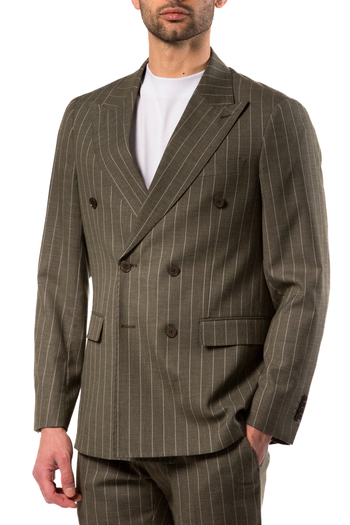 Abito Uomo Verde Gessato Doppiopetto