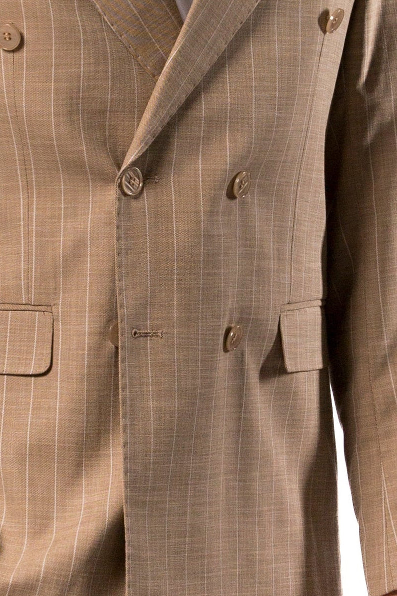 Abito Uomo Beige Gessato Doppiopetto