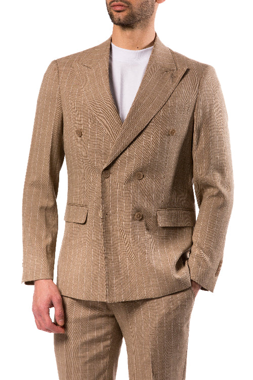 Abito Uomo Beige Gessato Doppiopetto
