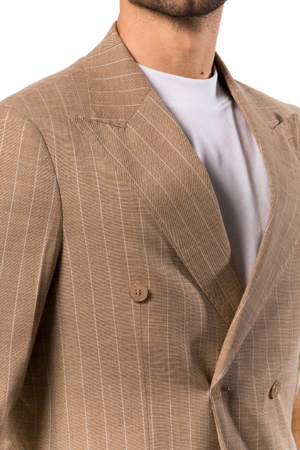 Abito Uomo Beige Gessato Doppiopetto